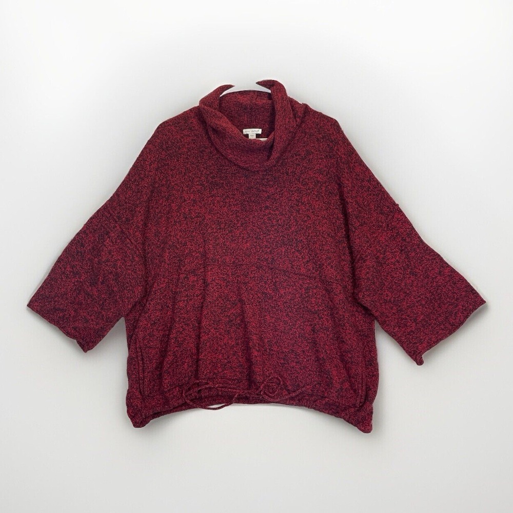 Pure J. Jill Kimono Sweater 3/4 Sleeve Cashmere Blend Pockets Cowl Neck Red L